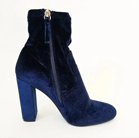 Steve Madden Size 7 Edit Ankle booties velvet royal blue sapphire chunky Heel - Picture 4 of 10
